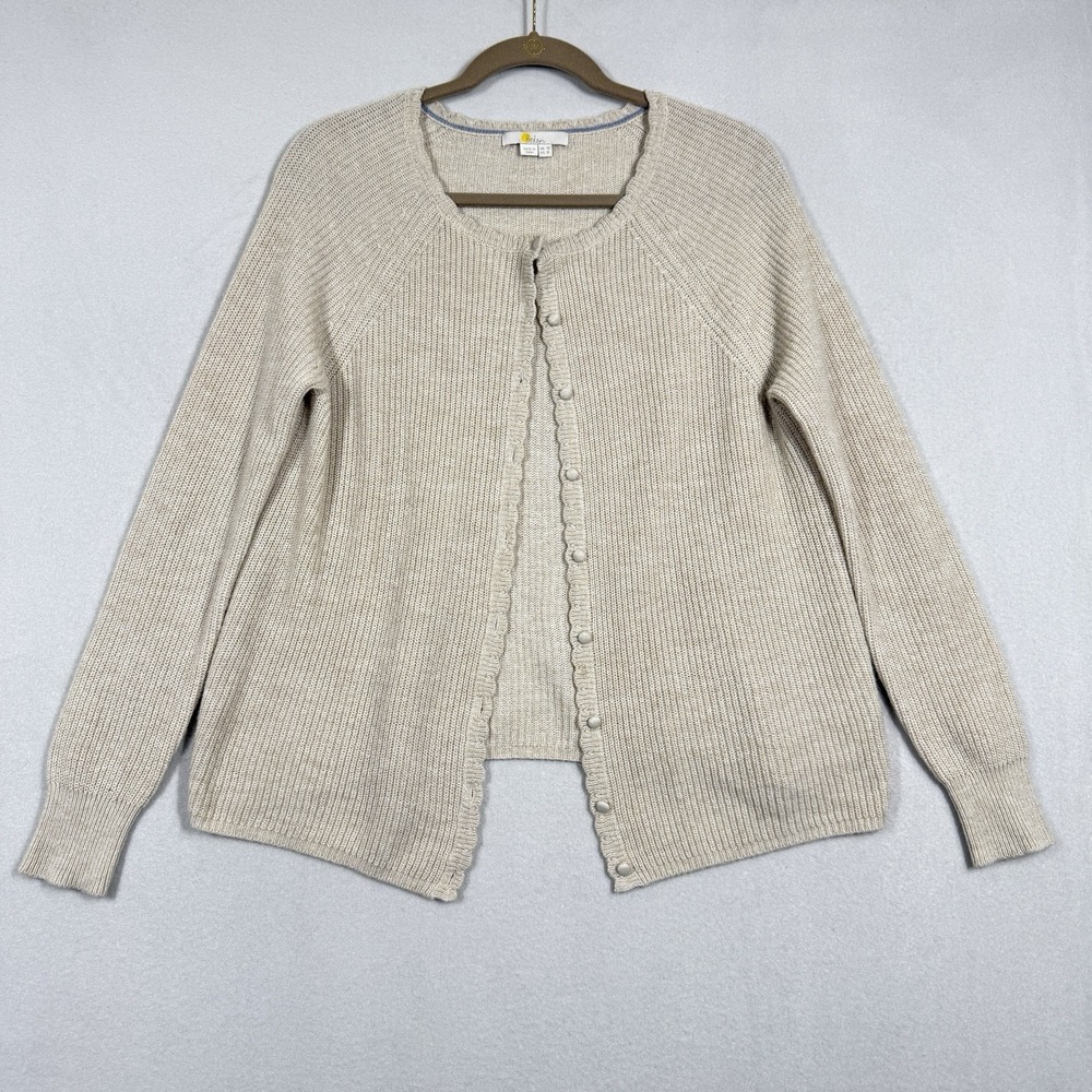 Boden Sweater Women 8 Wool Alpaca Blend Cardigan Scalloped Trim Ribbed Cozy Soft